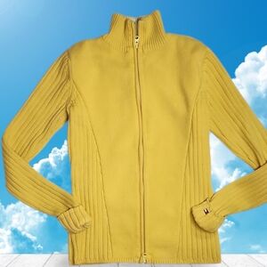 Tommy Hilfiger Yellow Ribbed Zip-Up Sweater – Women’s Medium – Made in Japan